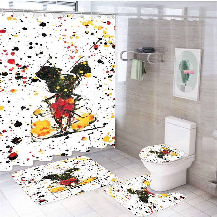 Abstract Painting Mickey Mouse Wallpaper 4Pcs Bathroom Set Shower Curtain