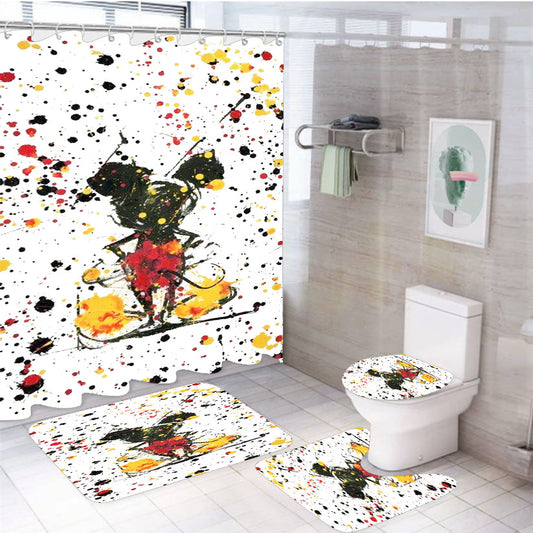 Abstract Painting Mickey Mouse Wallpaper 4Pcs Bathroom Set Shower Curtain