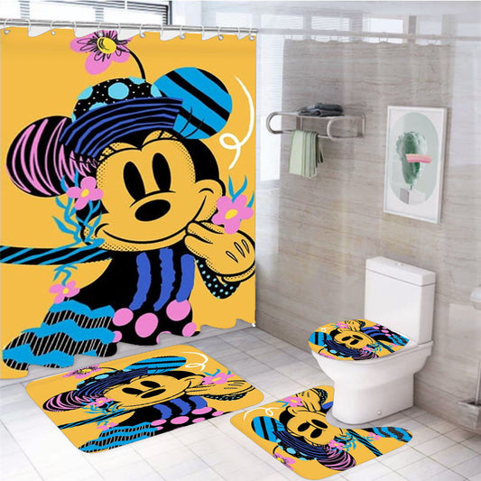 Abstract Spring Minnie Mouse 4Pcs Bathroom Set Shower Curtain