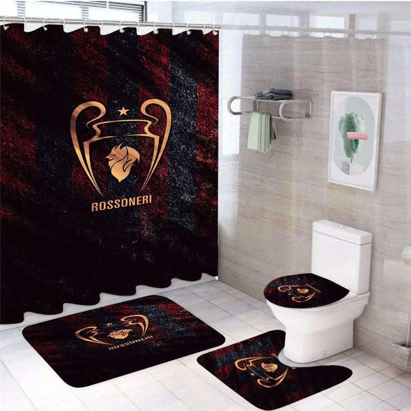 Ac Milan Rosoneri 4Pcs Bathroom Set Shower Curtain