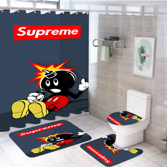 Adam Bomb The Hundreds Bomb Mickey Mouse 4Pcs Bathroom Set Shower Curtain