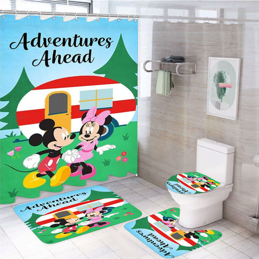 Adventures Ahead Camper Mickey And Minnie 4Pcs Bathroom Set Shower Curtain