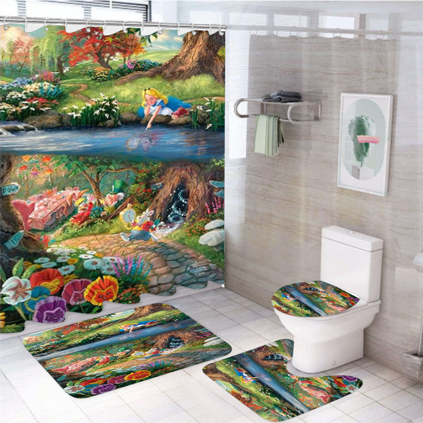 Alice In Wonderland 4Pcs Bathroom Set Shower Curtain