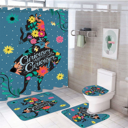 Alice In Wonderland Curiouser 4Pcs Bathroom Set Shower Curtain