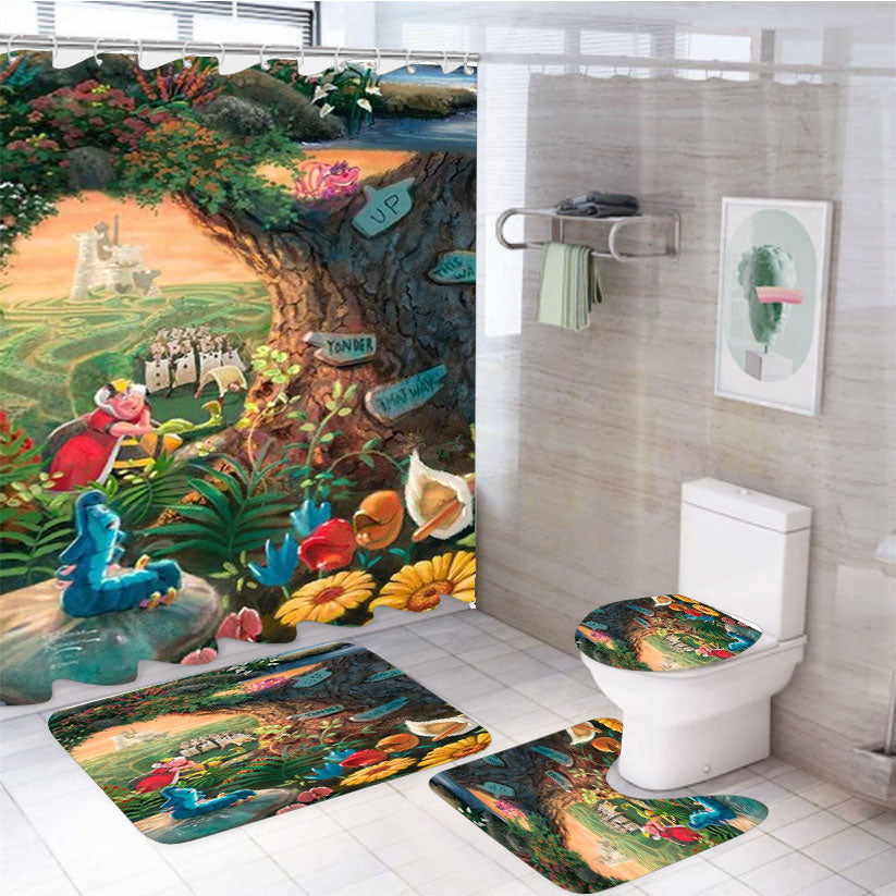Alice In Wonderland Queen Of Hearts 4Pcs Bathroom Set Shower Curtain