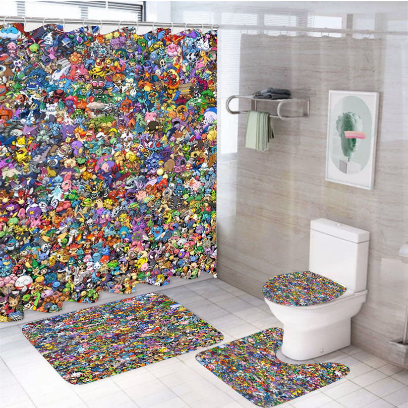 All Pokemon Characters 4Pcs Bathroom Set Shower Curtain