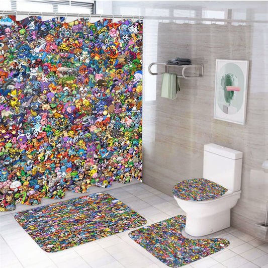 All Pokemon Characters 4Pcs Bathroom Set Shower Curtain