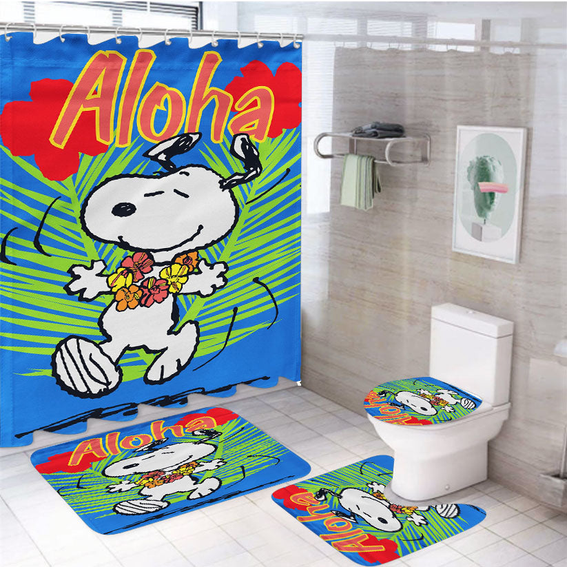 Aloha Snoopy Summer 4Pcs Bathroom Set Shower Curtain