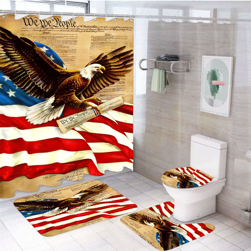 American Flag Eagle 4Pcs Bathroom Set Shower Curtain