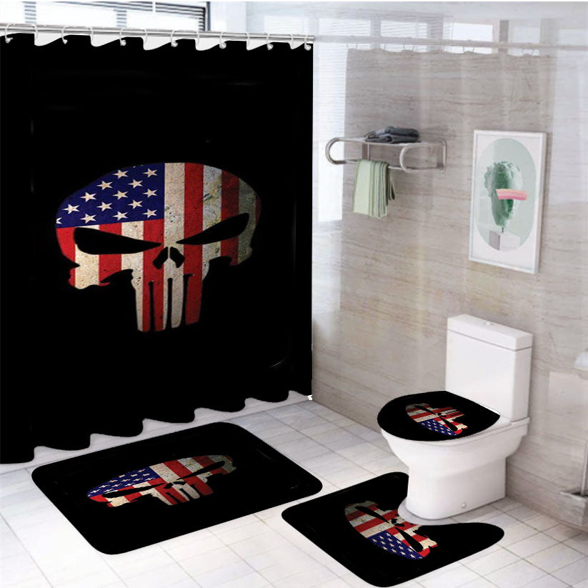 American Flag Punisher Skull Vintage Usa Cool 4Pcs Bathroom Set Shower Curtain