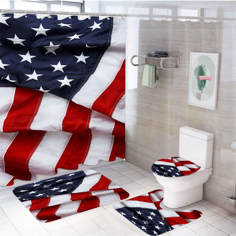 American Flag Ruffled 4Pcs Bathroom Set Shower Curtain