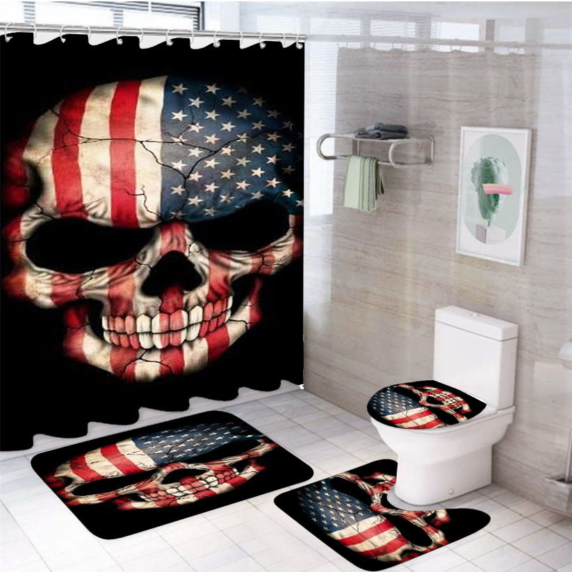 American Flag Skull 4Pcs Bathroom Set Shower Curtain