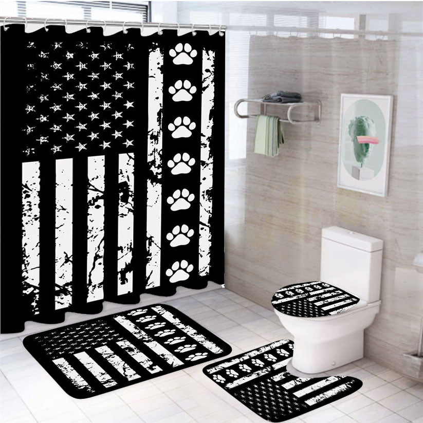 American Flag With Dog Paws 4Pcs Bathroom Set Shower Curtain