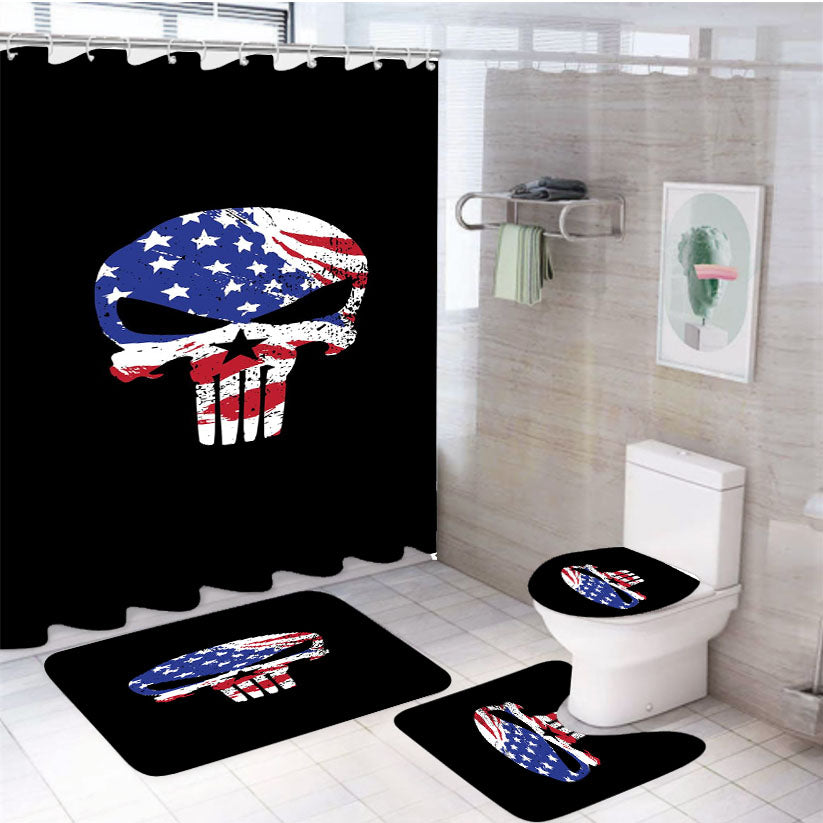 American The Punisher Flag Texture 4Pcs Bathroom Set Shower Curtain