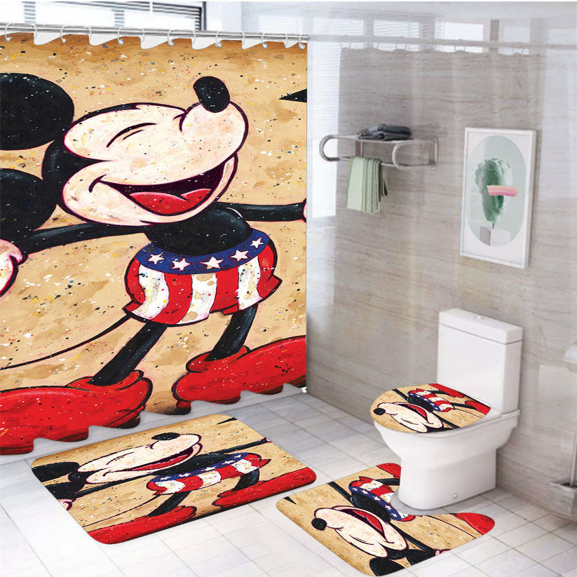 American Vintage Mickey Mouse 4Pcs Bathroom Set Shower Curtain