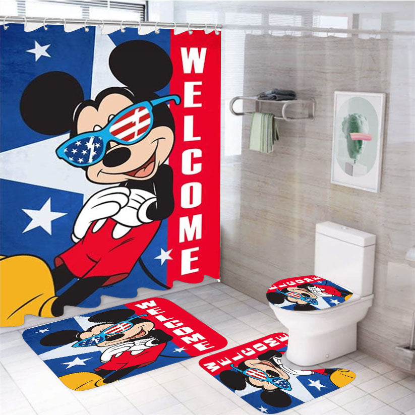 Americana Mickey Mouse Welcome 4Pcs Bathroom Set Shower Curtain