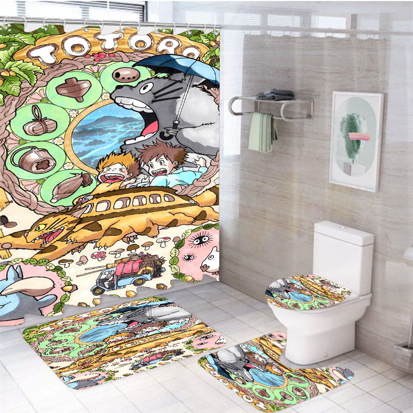 Anime My Neighbor Totoro 4Pcs Bathroom Set Shower Curtain