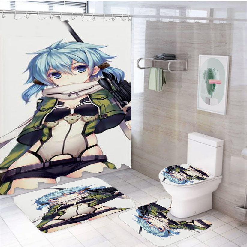 Anime Sword Art Online Ii Sinon 4Pcs Bathroom Set Shower Curtain