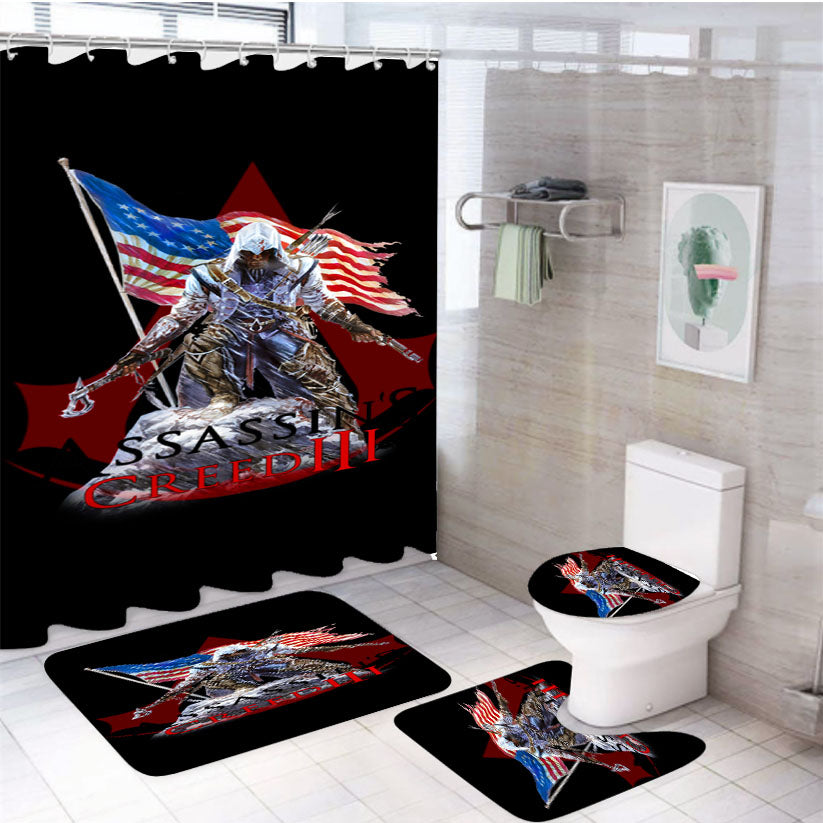 Assassin Creed 3 American Flag 4Pcs Bathroom Set Shower Curtain