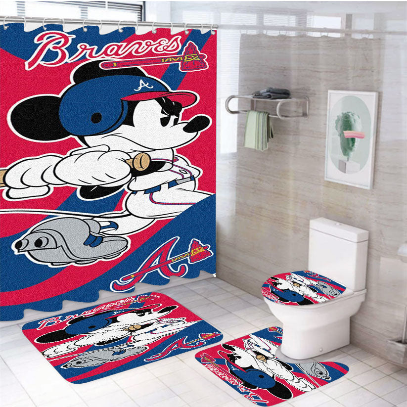 Atlanta Braves Disney Mickey Mouse 4Pcs Bathroom Set Shower Curtain