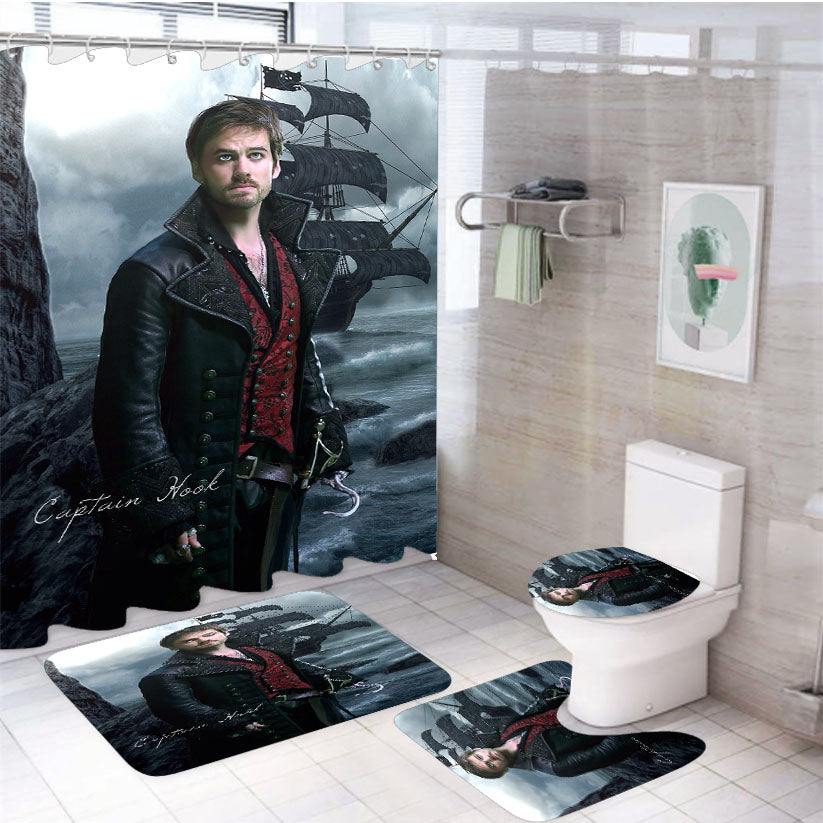 Awesome Captain Hook 4Pcs Bathroom Set Shower Curtain