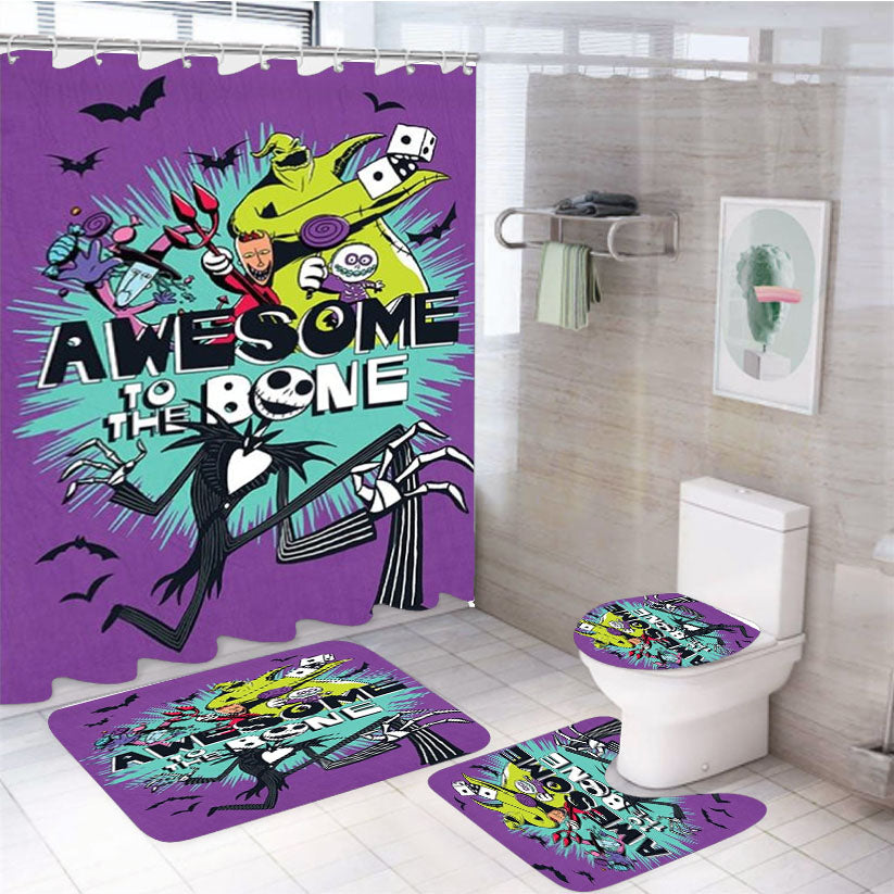Awesome To The Bone 4Pcs Bathroom Set Shower Curtain