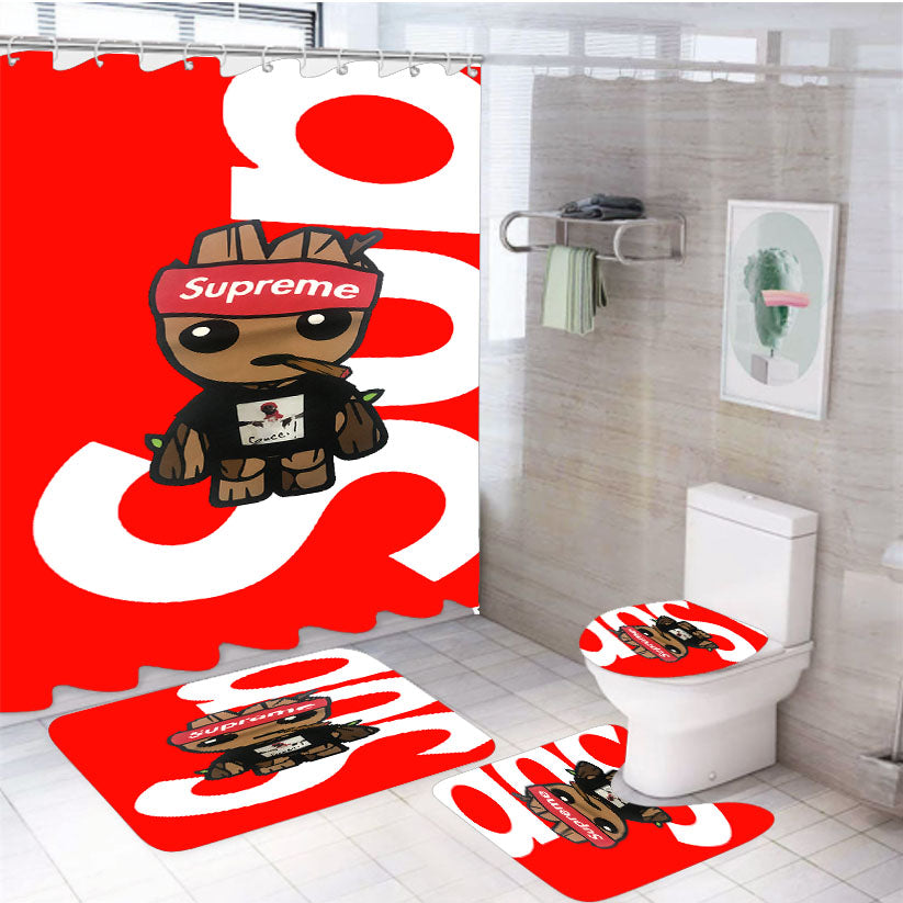 Baby Groot Supreme Gucci 4Pcs Bathroom Set Shower Curtain