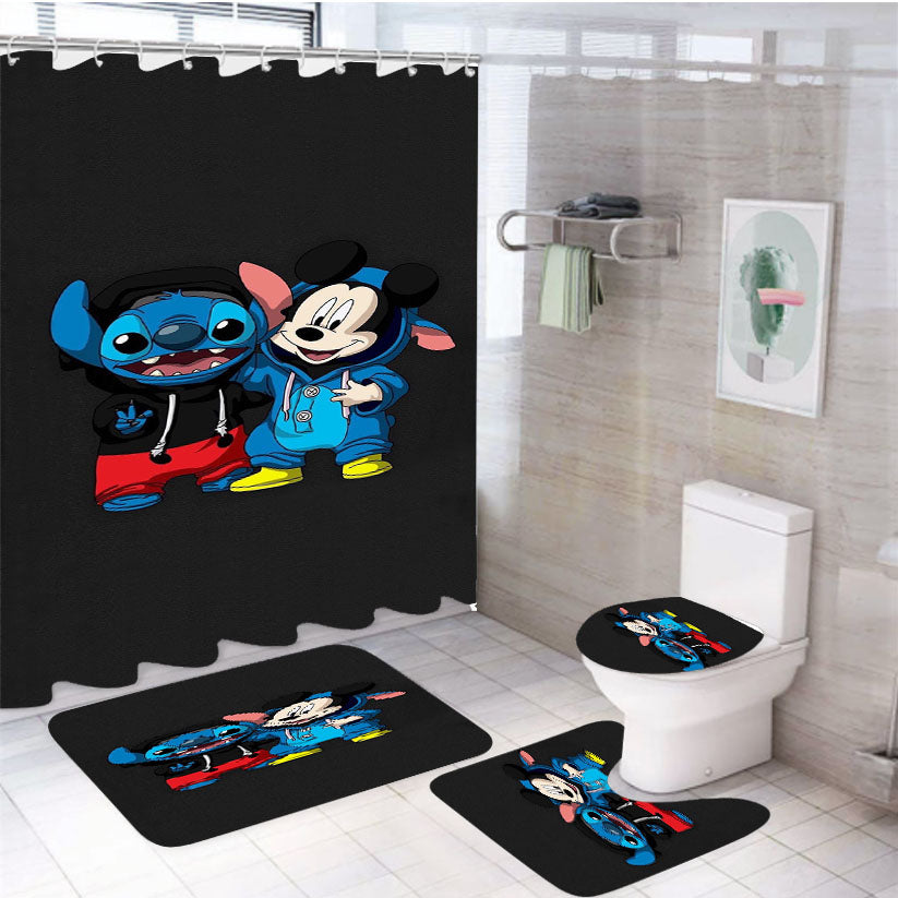 Baby Mickey Mouse And Baby Stitch 4Pcs Bathroom Set Shower Curtain
