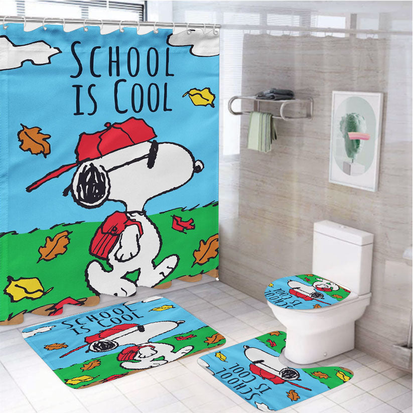 Back To School Snoopy 4Pcs Bathroom Set Shower Curtain