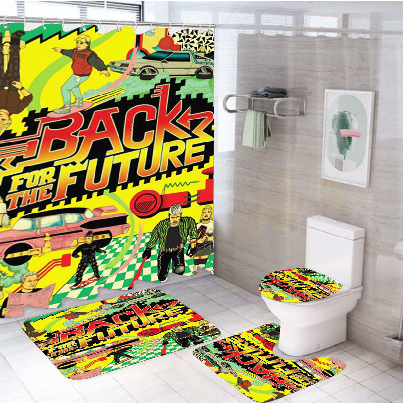 Back To The Future Old Poster 4Pcs Bathroom Set Shower Curtain
