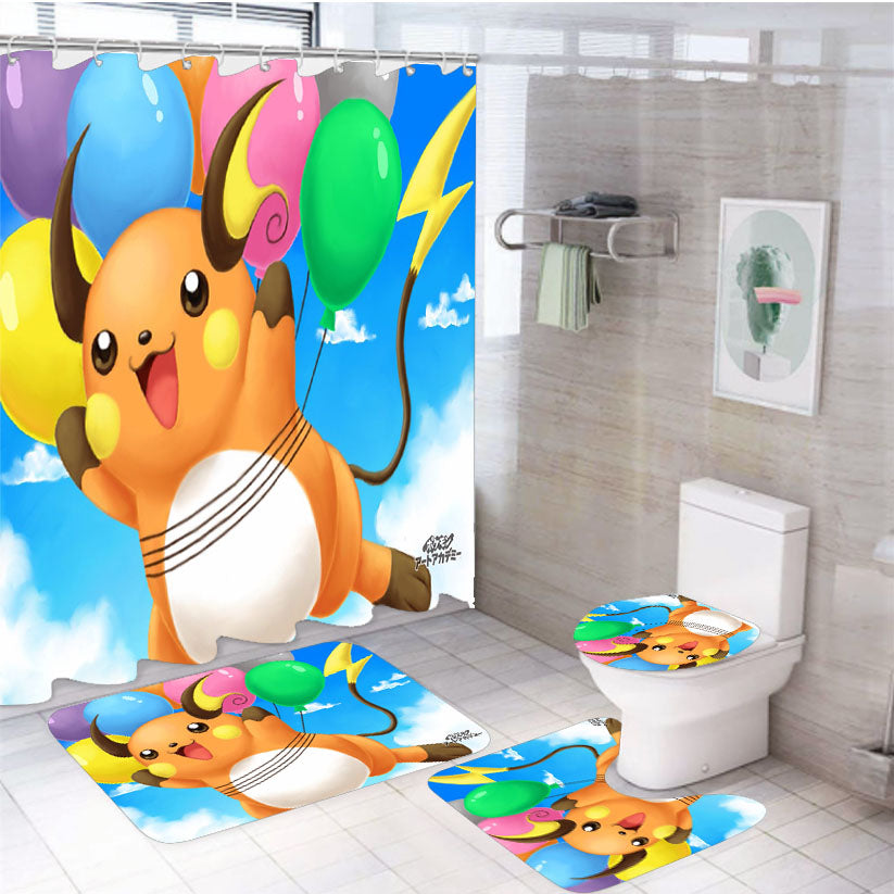 Balloon Pikachu 4Pcs Bathroom Set Shower Curtain