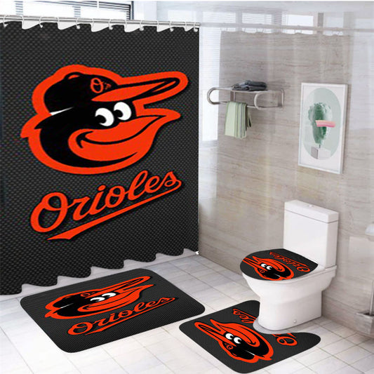 Baltimore Orioles 3 4Pcs Bathroom Set Shower Curtain