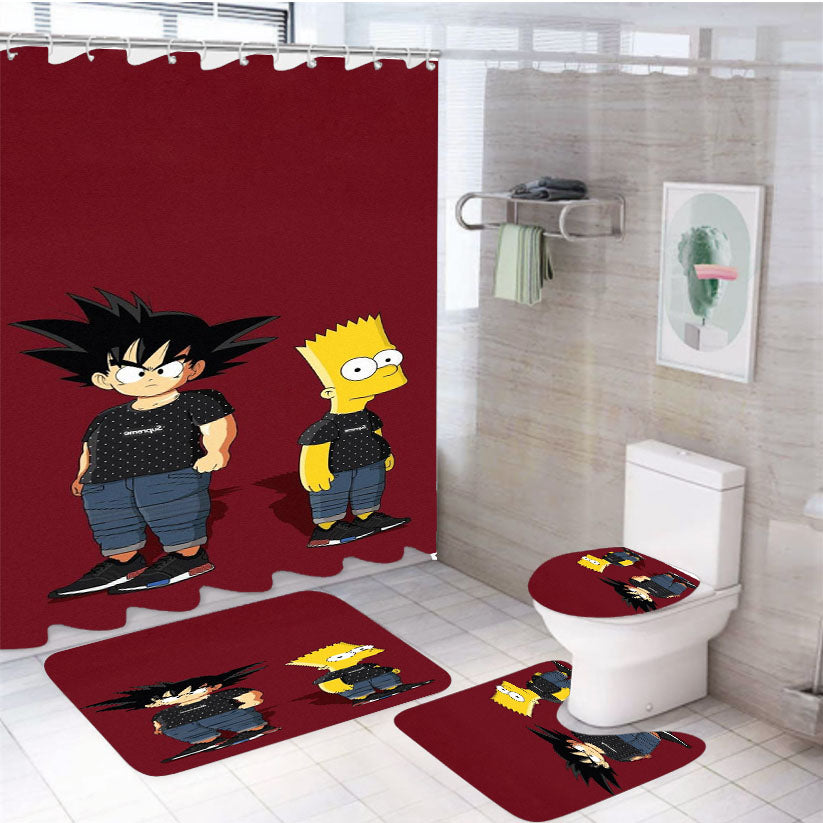 Bart Simpson Goku Dragon Ball Supreme 4Pcs Bathroom Set Shower Curtain