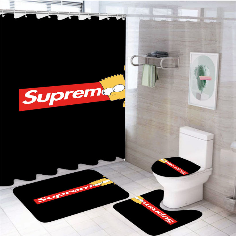 Bart Simpson Takes A Peek At The Supreme 4Pcs Bathroom Set Shower Curtain