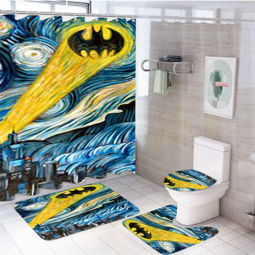 Batman Logo Starry Night 4Pcs Bathroom Set Shower Curtain