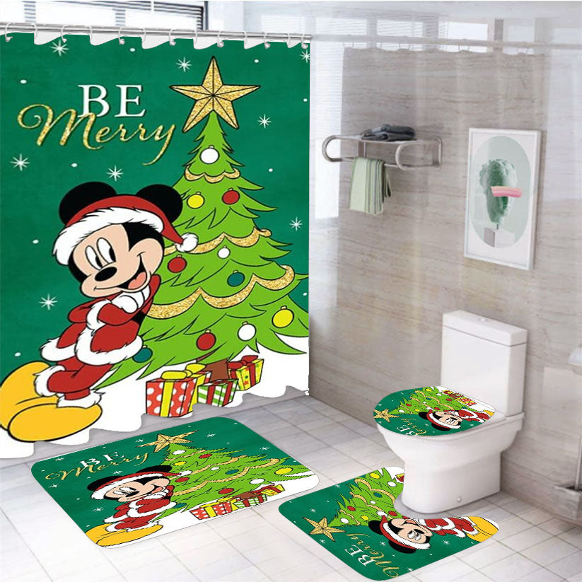 Be Merry Santa Mickey 4Pcs Bathroom Set Shower Curtain