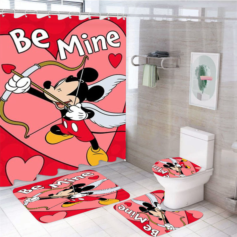 Be Mine Cupid Mickey 4Pcs Bathroom Set Shower Curtain