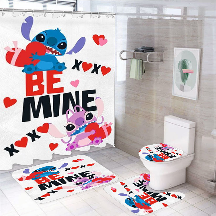 Be Mine Stitch & Angel 4Pcs Bathroom Set Shower Curtain