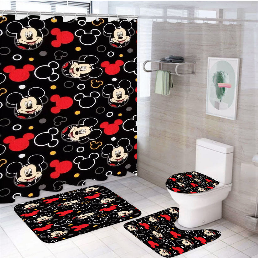 Beautiful Mickey Mouse 4Pcs Bathroom Set Shower Curtain