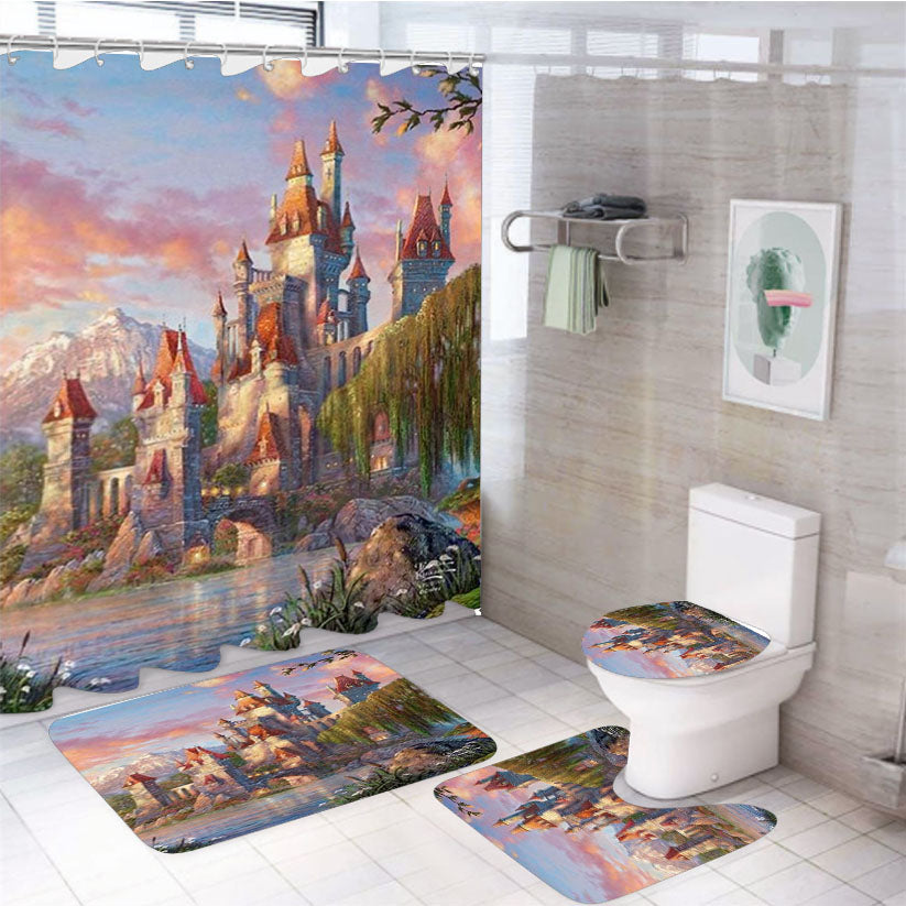 Beauty And The Beast Castle 4Pcs Bathroom Set Shower Curtain