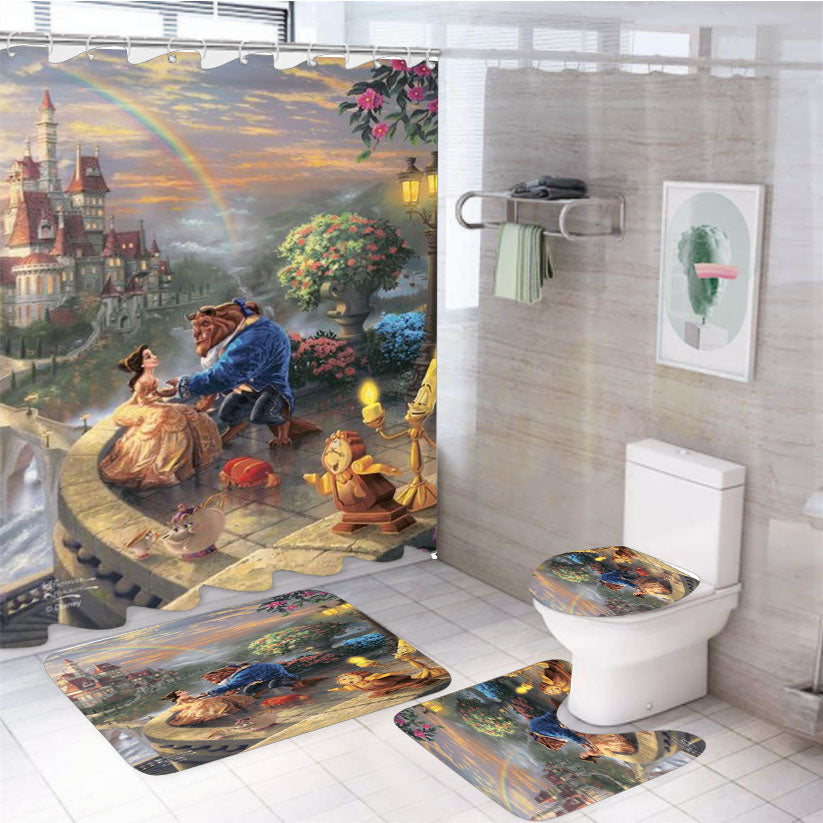 Beauty And The Beast Falling In Love 4Pcs Bathroom Set Shower Curtain