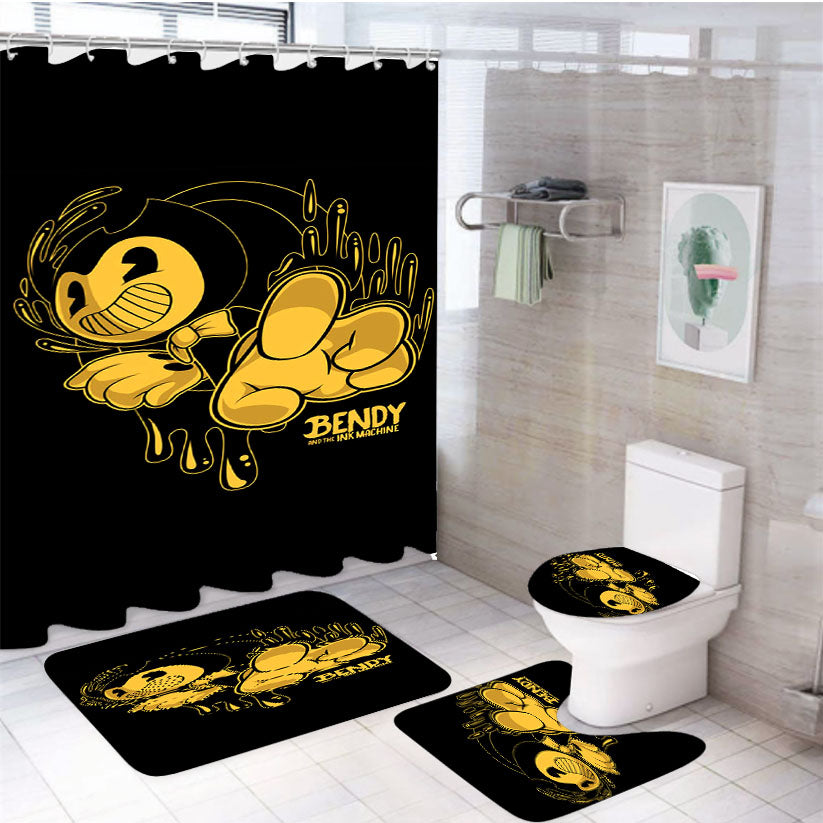 Bendy And The Ink Machine Black Gold 4Pcs Bathroom Set Shower Curtain