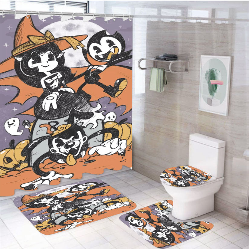 Bendy And The Ink Machine Halloween 4Pcs Bathroom Set Shower Curtain