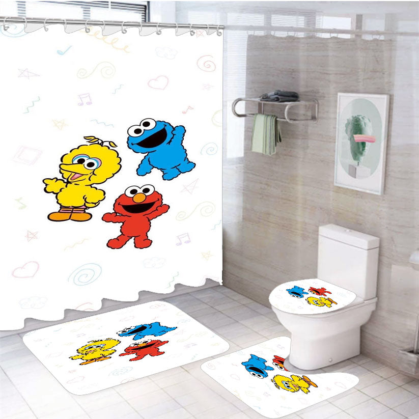 Big Bird Elmo Cookie Monster 4Pcs Bathroom Set Shower Curtain