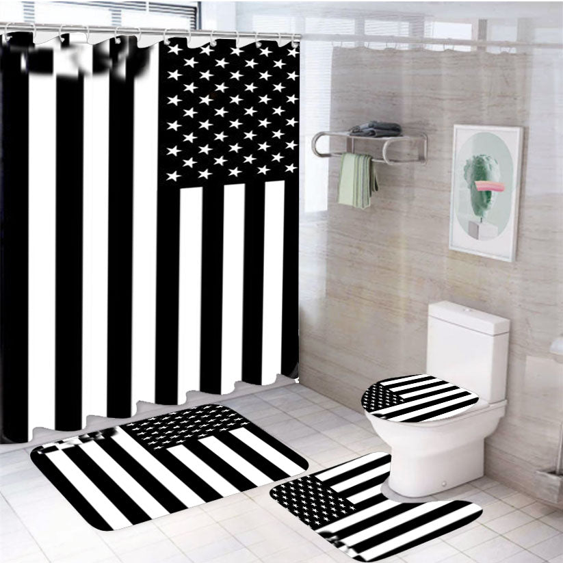 Black & White American Flag 4Pcs Bathroom Set Shower Curtain