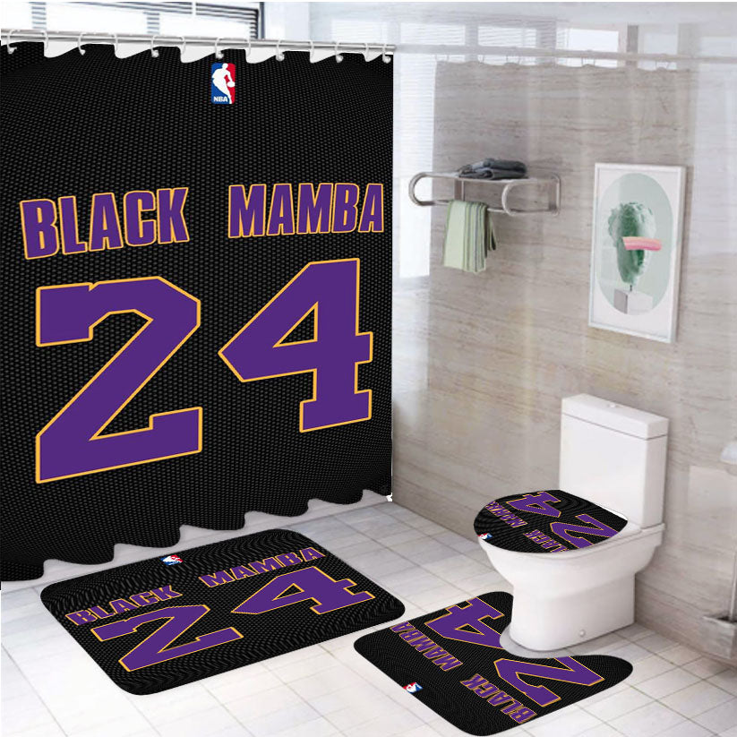 Black Mampa Kobe Real Black Style 4Pcs Bathroom Set Shower Curtain