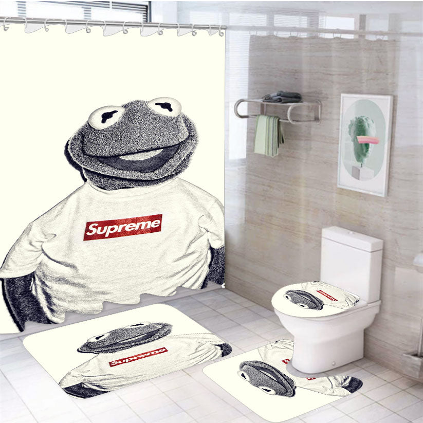 Black White Kermit Supreme 4Pcs Bathroom Set Shower Curtain