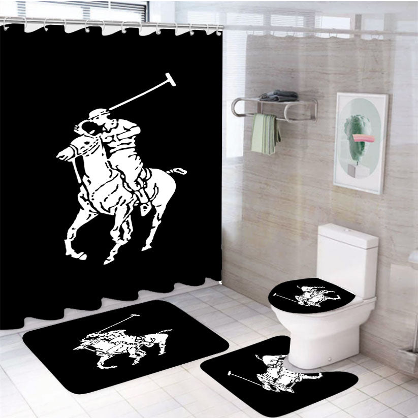 Black White Polo Ralph Lauren Logo 4Pcs Bathroom Set Shower Curtain