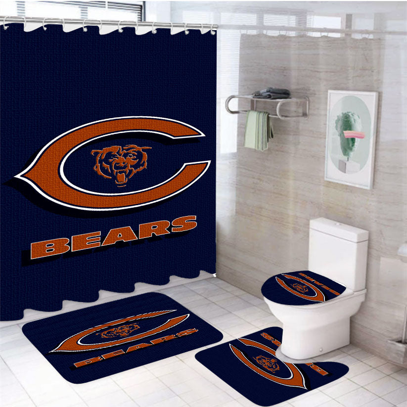 Blue Chicago Bears Nfl Logo 4Pcs Bathroom Set Shower Curtain