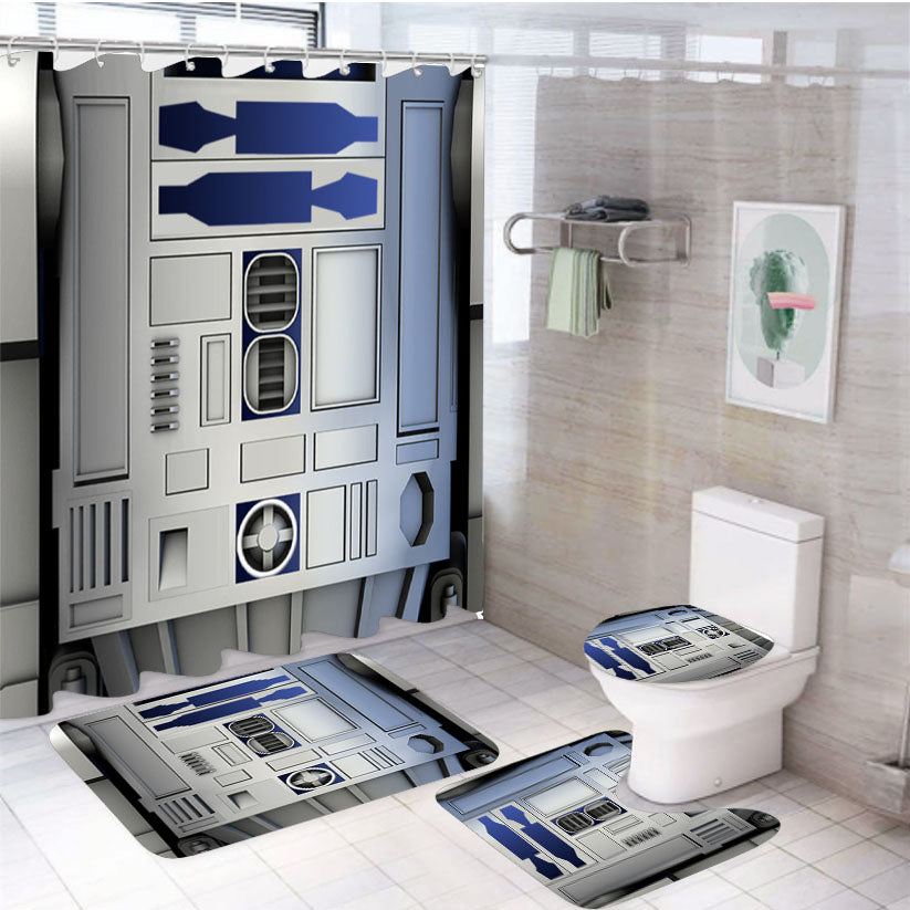 Blue R2D2 Star Wars 4Pcs Bathroom Set Shower Curtain